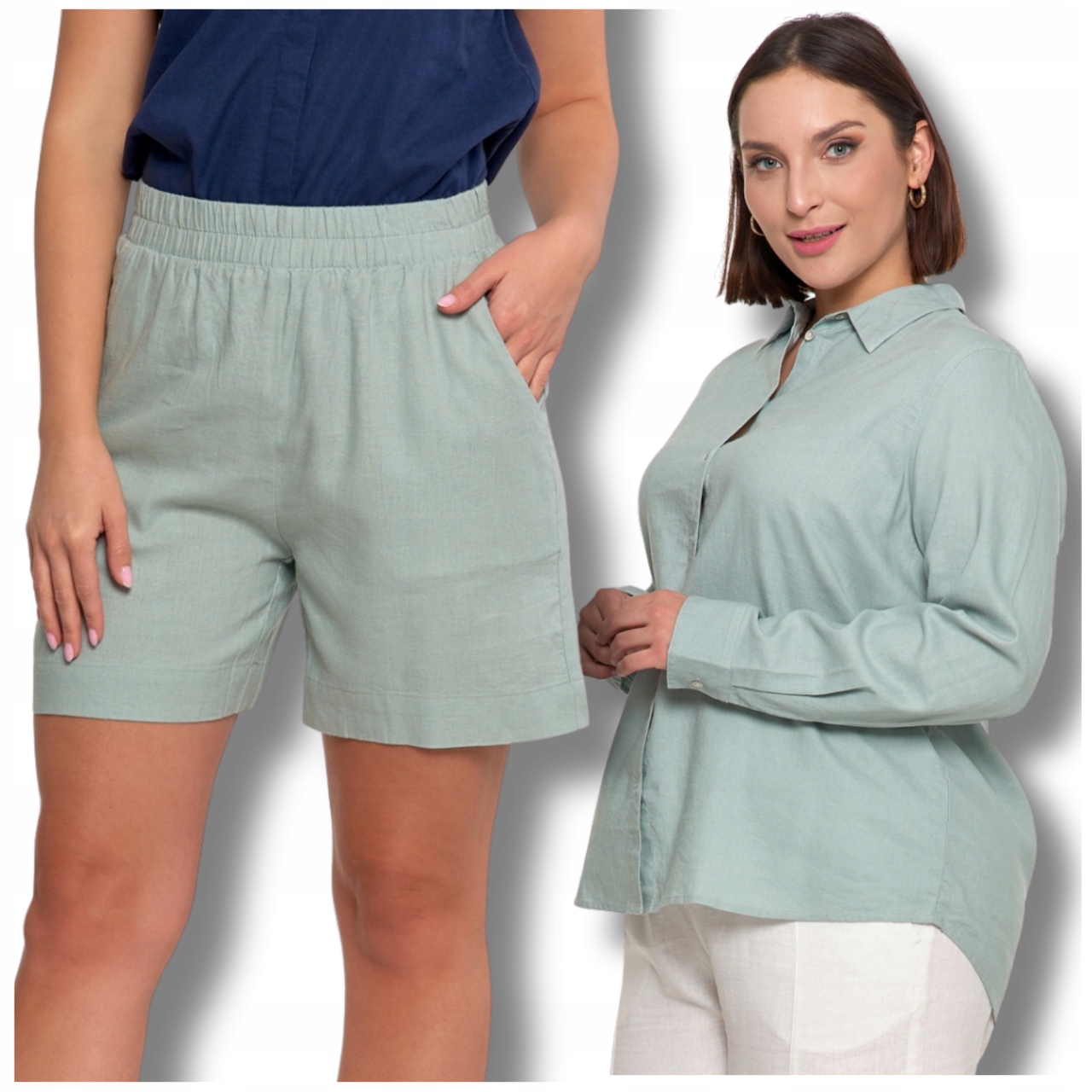 Kraťasy Dámská lněná košile s dlouhým rukávem Moraj S