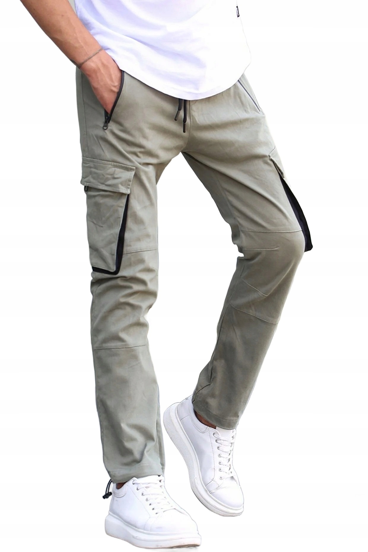 Madmext Pánské Kapsáče Khaki Kalhoty S Kapsami Na Zip L 5DA