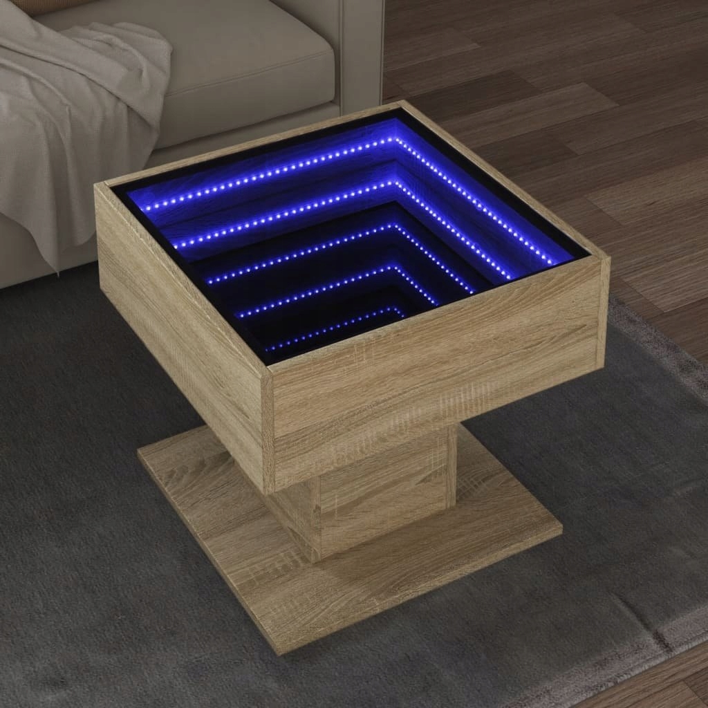 Kávový stolek s Led, dub sonoma, 50x50x45 cm