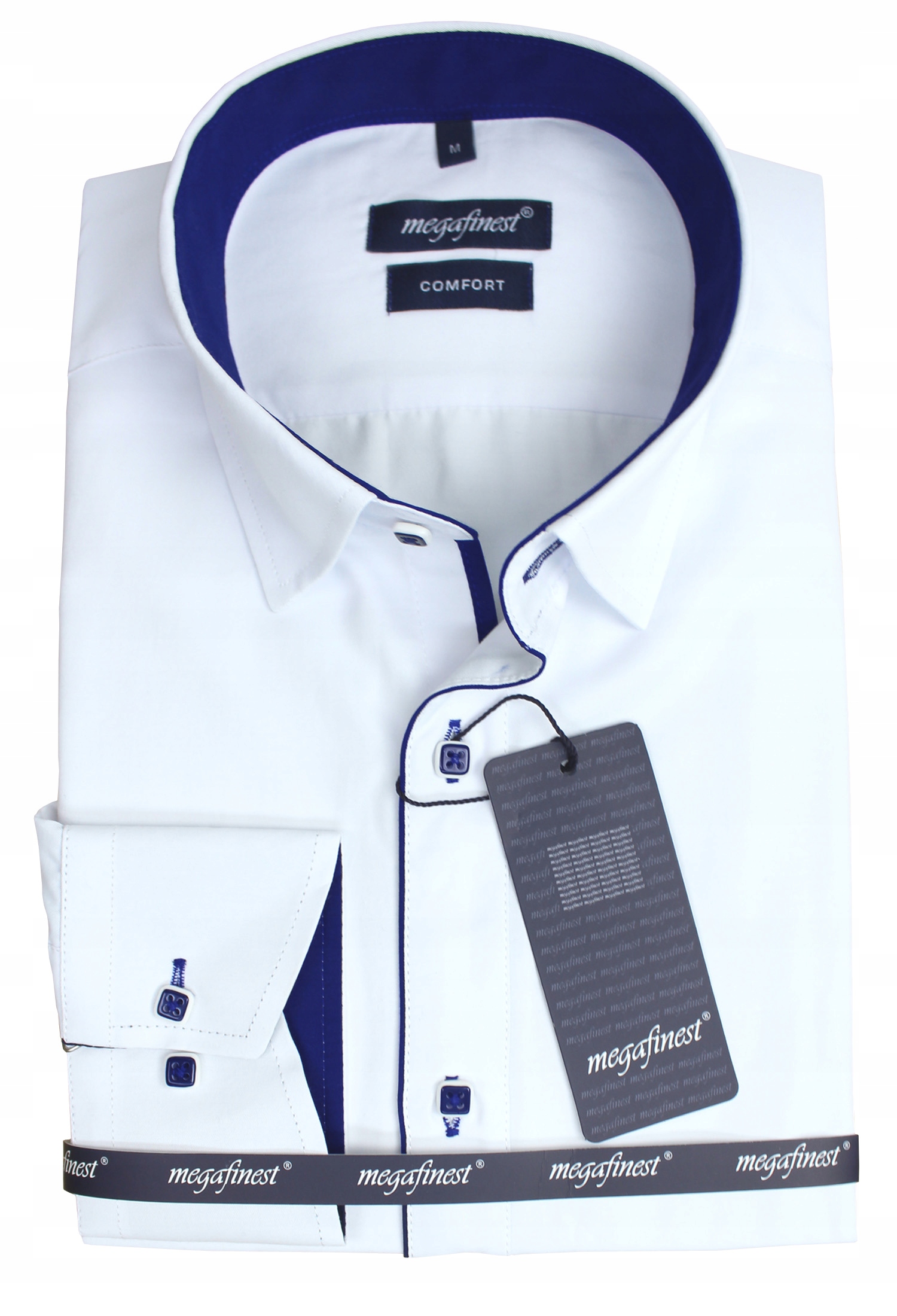 

biała koszula męska z niebieskim 663 M