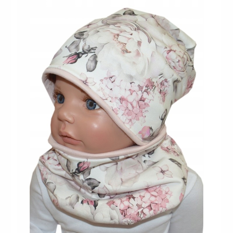 

komplet czapka komin 45-47cm róże szare