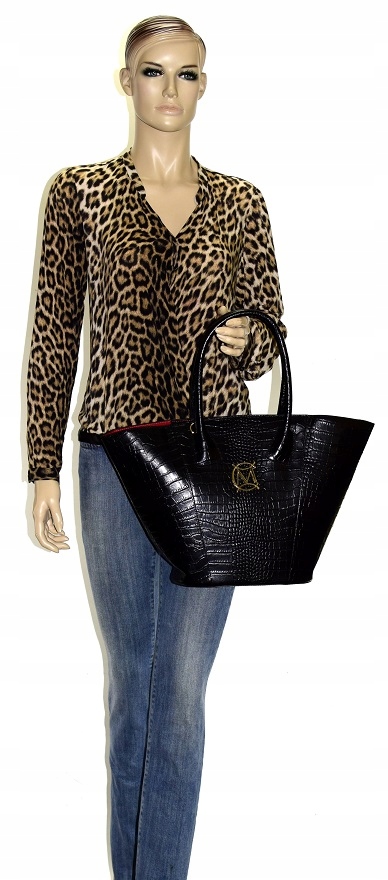 WŁOSKA TOREBKA SHOPPER SKÓRA CROCO ZIELONA 751B Płeć kobieta