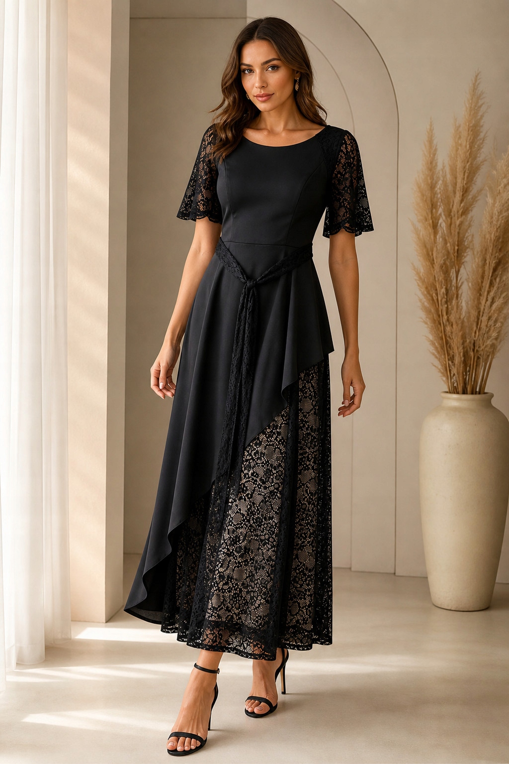 EC47311 Shein Elegantní Černá Šaty Maxi Prvky Krajky (19) 44