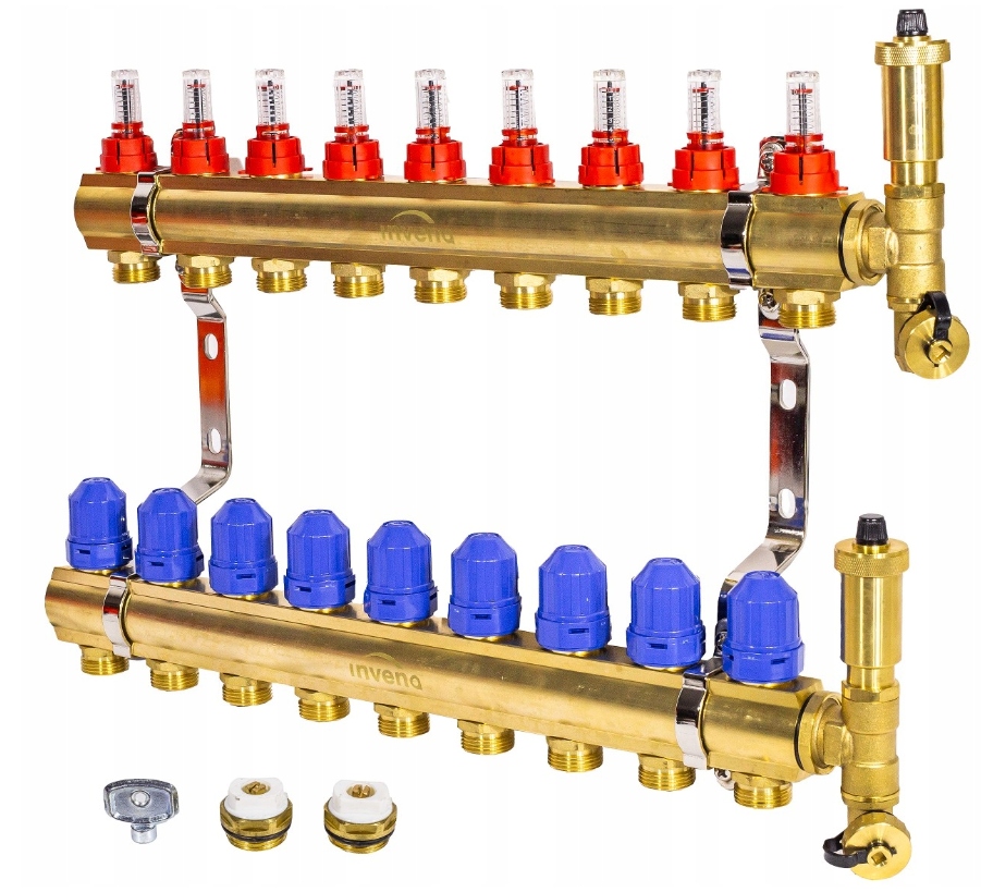 Podlahový Rozdělovač Podlahového Vytápění S 9 Obvodovou Mosaznou Sekcí