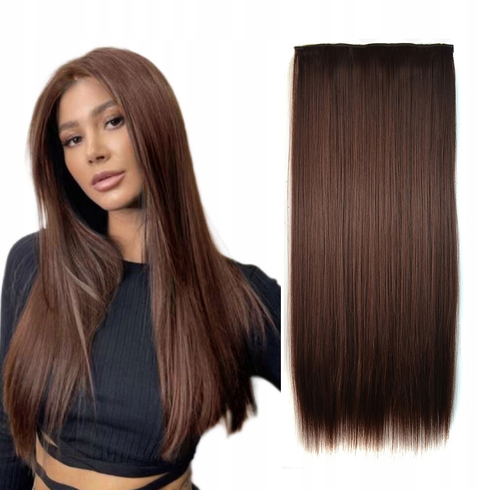 Proste Długie SYNTETYCZNY WŁOSY DOCZEPIANE CLIP IN 60CM Brąz