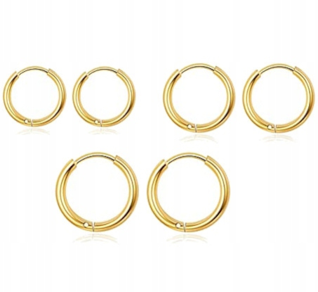 

Kolczyki Złote Kółka 3 Pary 10 ,12,14 mm Stal 316L