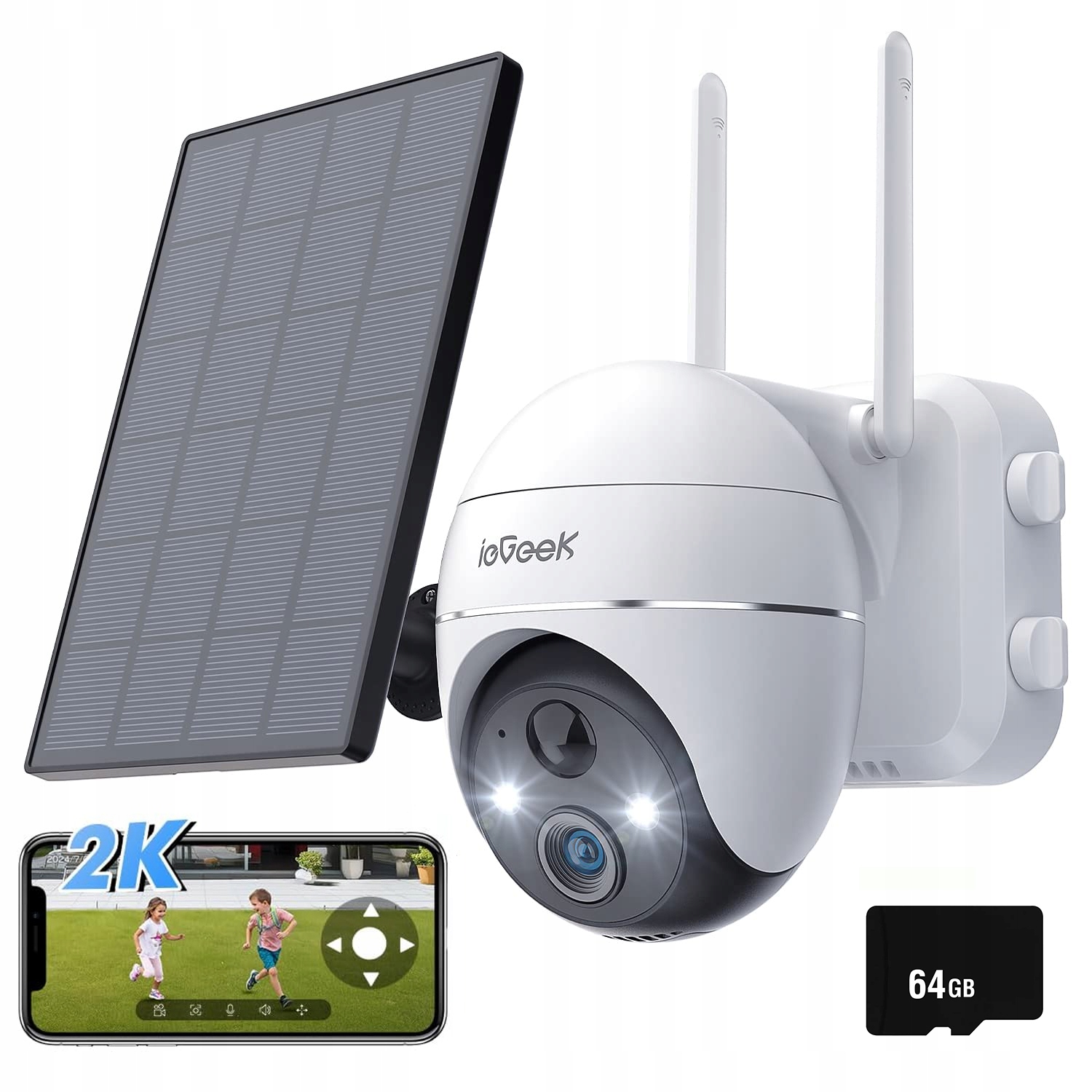 Venkovní Otočná Bezdrátová Solární Kamera Wifi 2K 3MPx 4X Zoom 64GB