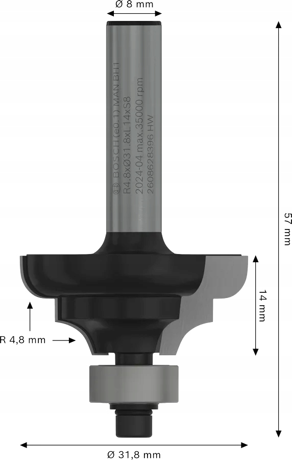 BOSCH FREZ DO DREWNA DO KRAWĘDZI Z ŁOŻYSKIEM R4,8 Rodzaj frezu trzpieniowy (palcowy)