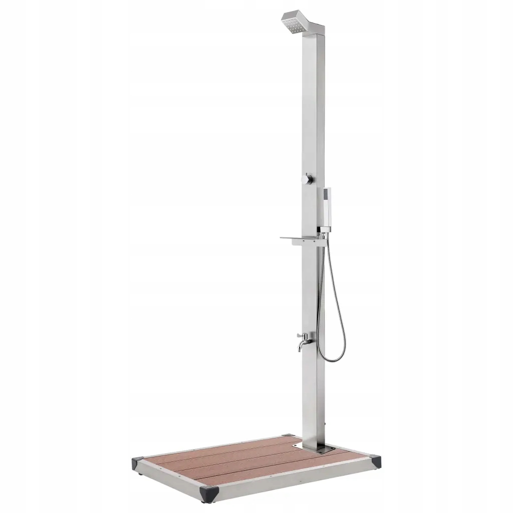 Moderní zahradní sprcha z nerezové oceli a Wpc, hnědá, 225 cm