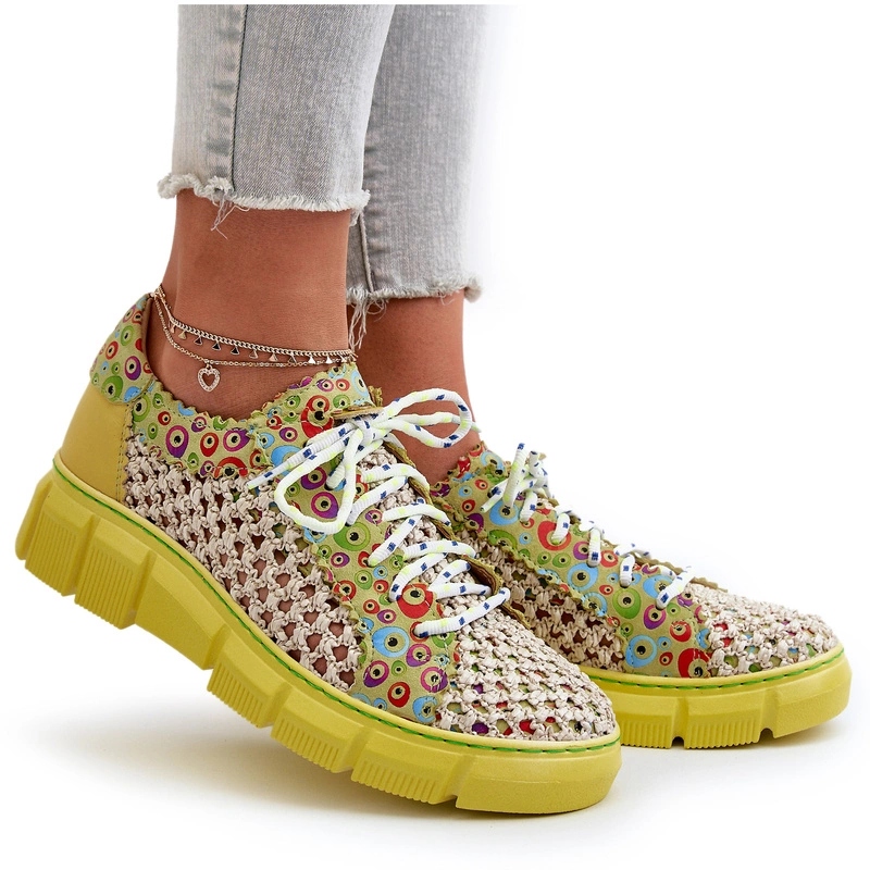 Dámské Šněrovací Kožené Polobotky Maciejka 05850-09 Limetkové 37