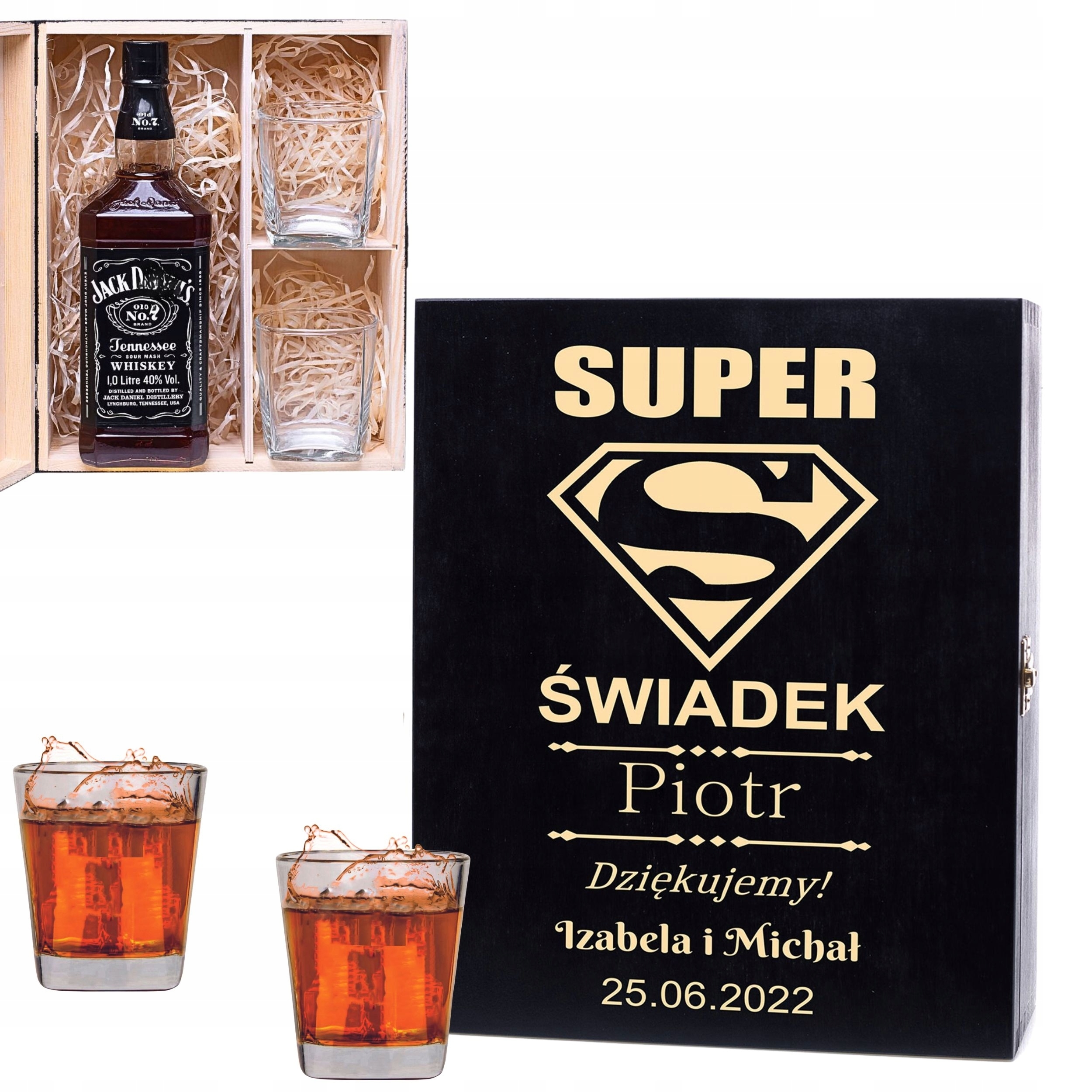PODZIĘKOWANIE DLA ŚWIADKA SKRZYNKA NA WHISKEY + Szklanki