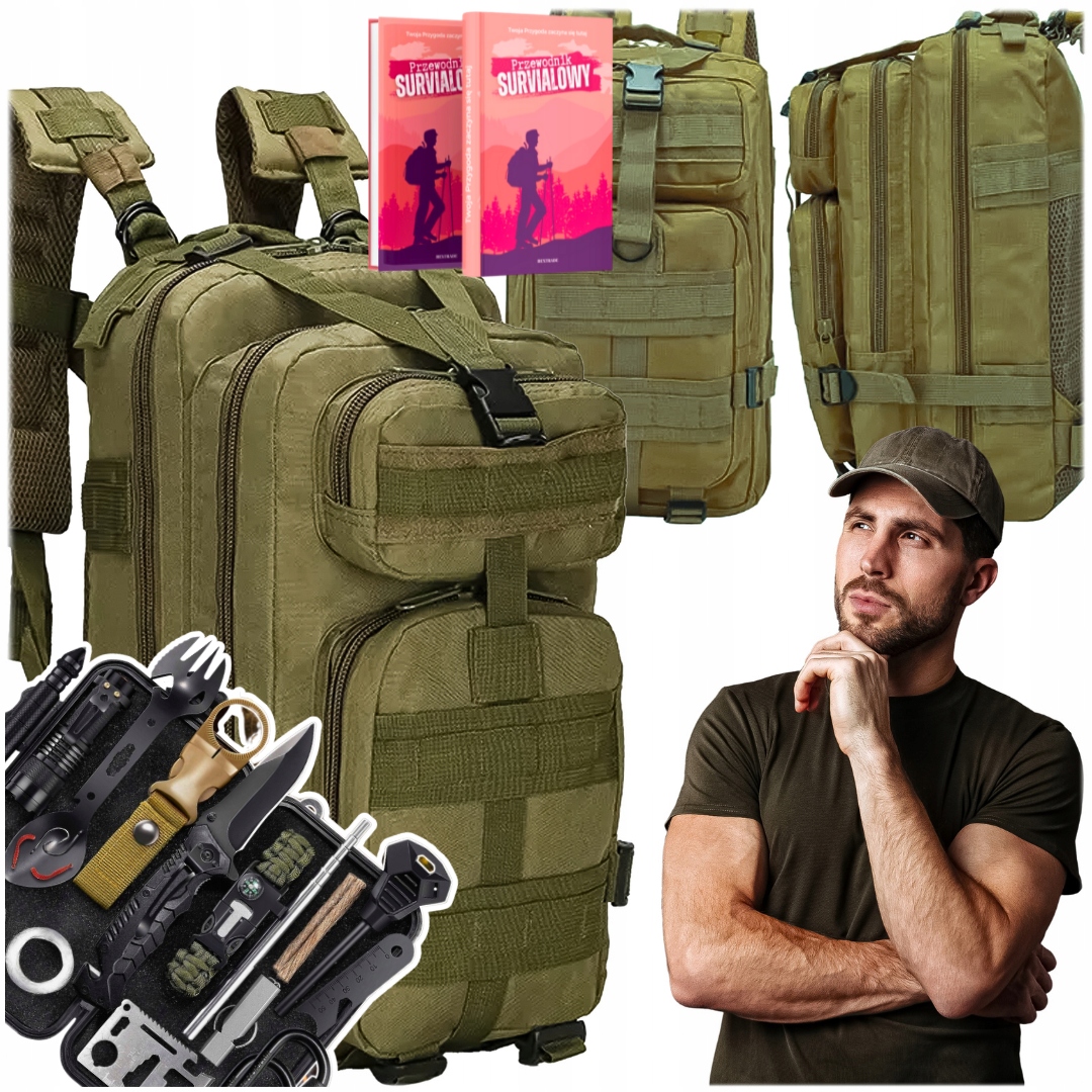 Plecak Khaki Wodoodporny Taktyczny Zestaw Survival Przetrwania 32w1