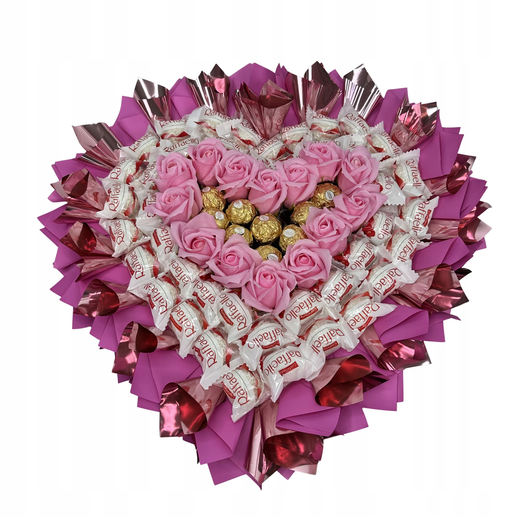 Levně Dárková Sada Kytice Sladkostí Srdce Růžové Raffaelo Den Žen