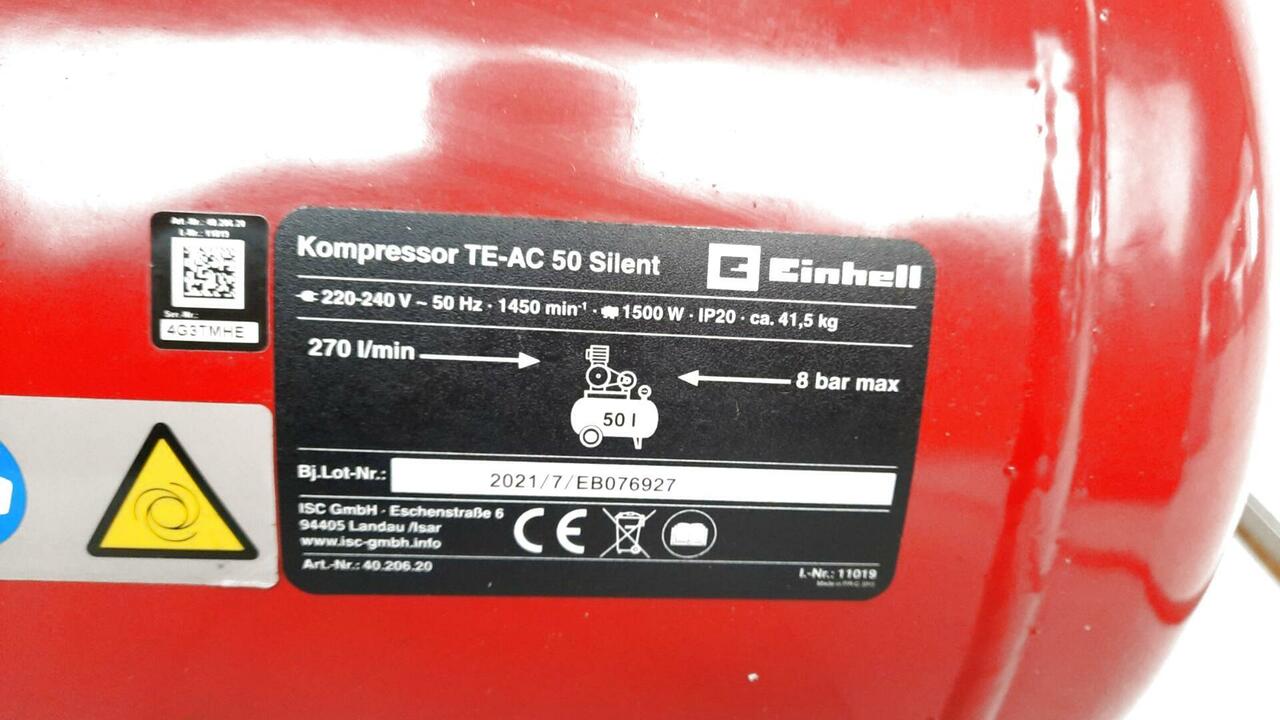 Kompressor Einhell TE-AC 50 Silent 1500 Watt 50L 4020620 za 1139,99 zł z  Santocko - Allegro.pl - (13187160769)