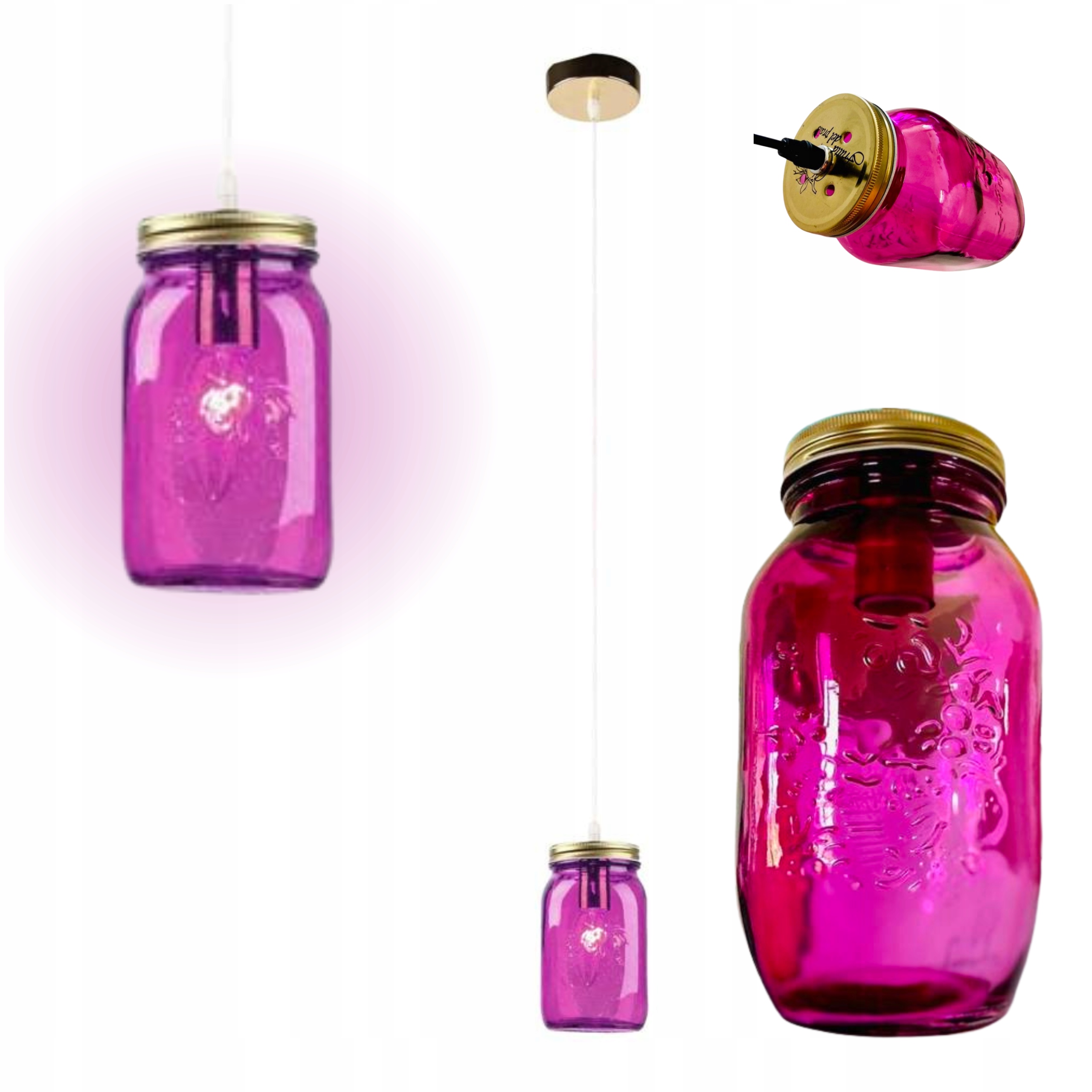 Závěsná stropní lampa Candellux Jars sklenice růžová pro kuchyňskou restauraci