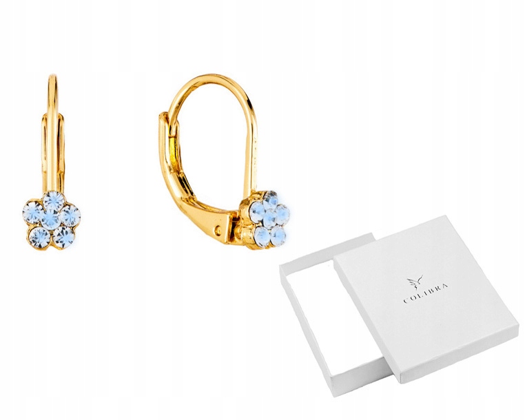 ZŁOTE KOLCZYKI DLA DZIEWCZYNKI niebieskie CYRKONIE pozłacane 24k Colibra