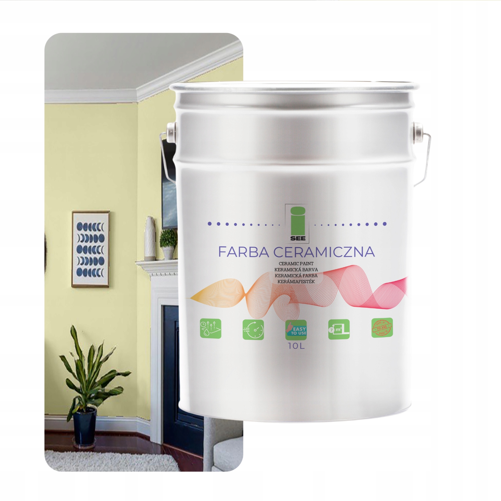 Keramická Farba Na Steny Umývateľná Na Stenu Žltá Svetlá 10 L Odolná Voči Škvrnám