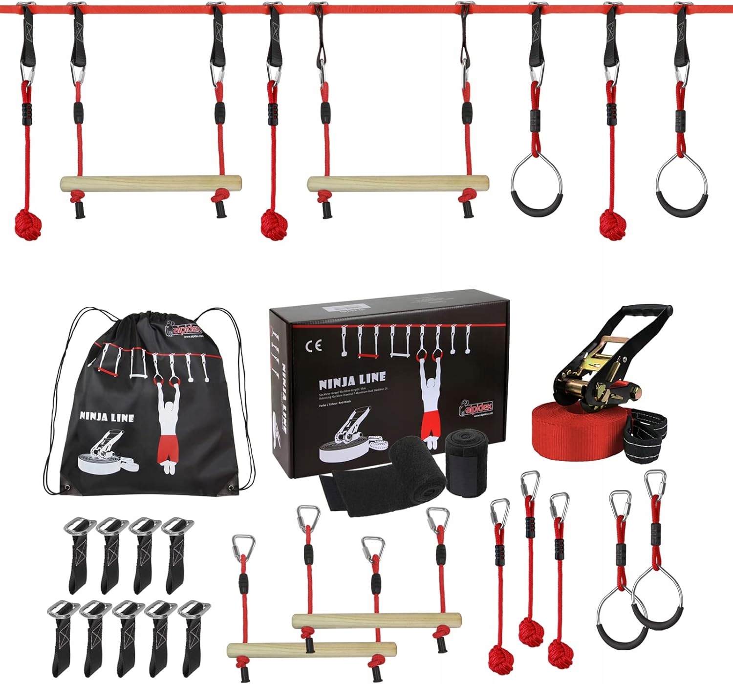 Ninja Parcours Alpidex 15M Slackline Trénink Překážky Tréninková Dráha