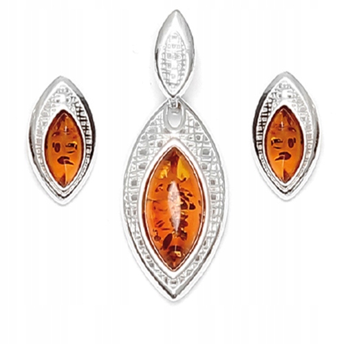 Stříbrný Komplet šperků 925 z přírodního baltský jantar Řetízek Bonus