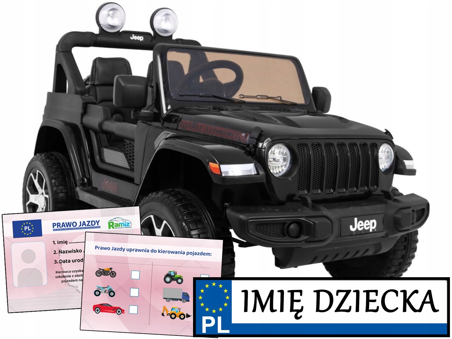 auto dla dzieci Jeep Wrangler Rubicon na akumulator Tablica Imienna pilot