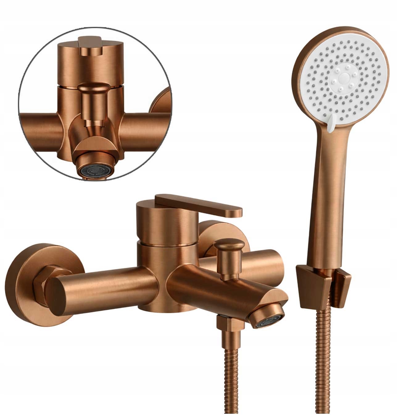 Vaňová batéria s sprchou, brúsená meď, nástenná s výtokom Ontario