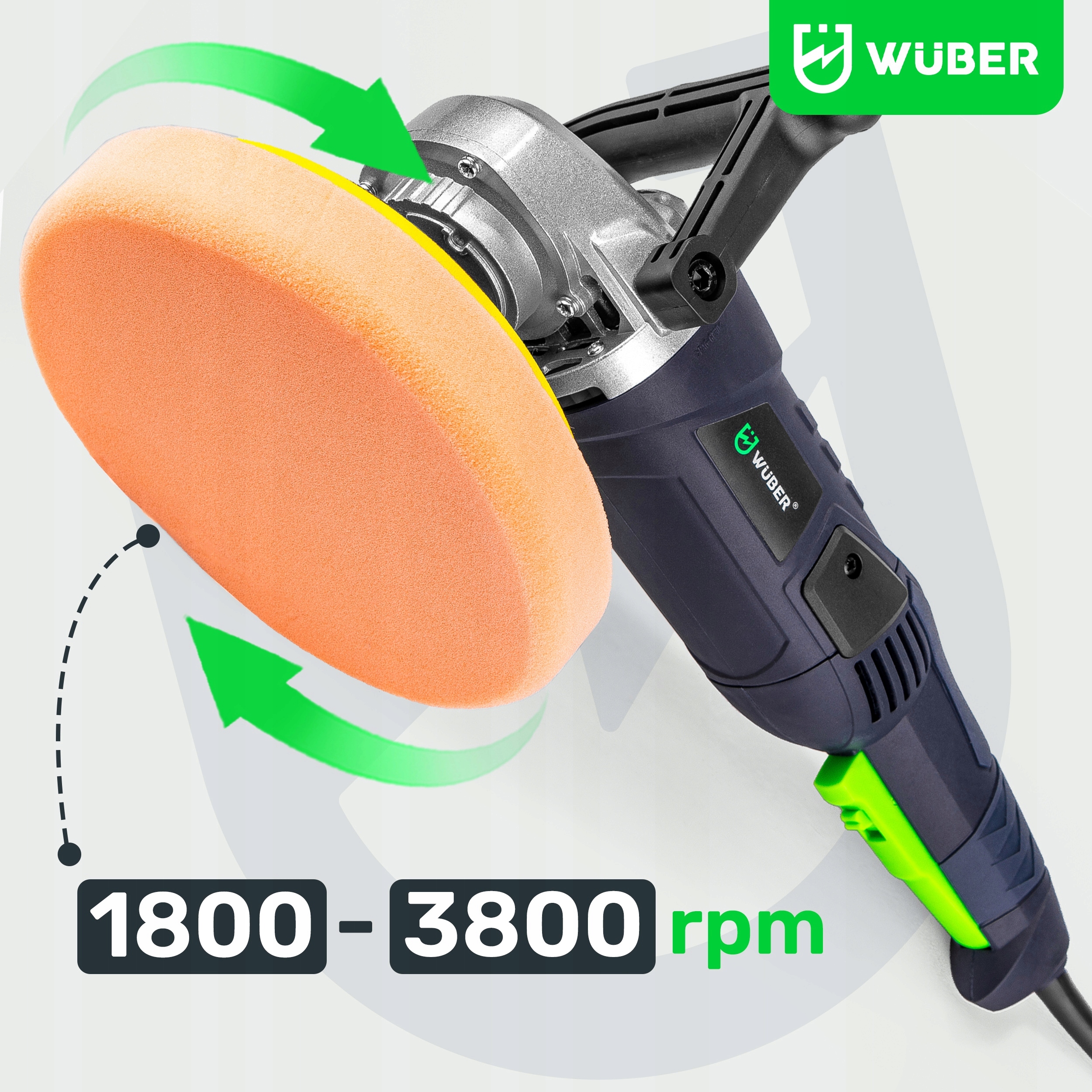 POLERKA SAMOCHODOWA 2400W ROTACYJNA Z REGULACJĄ OBROTÓW FILC ZESTAW GĄBKI Średnica tarczy (mm) 180 mm