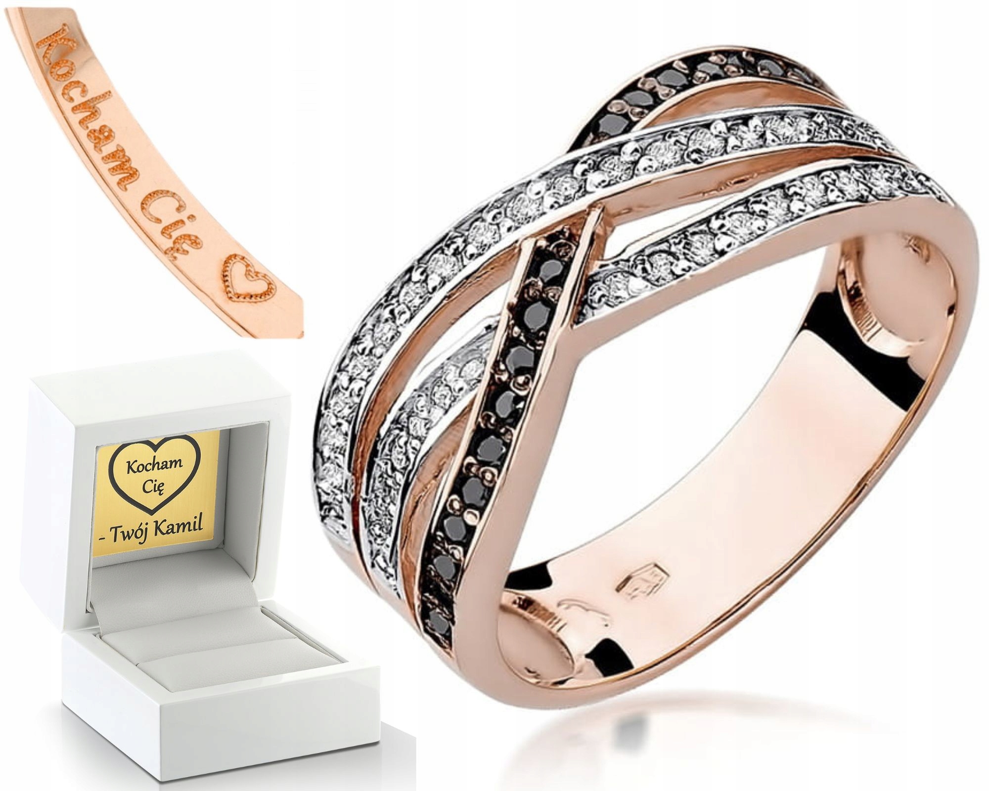 Růžové Zlato Prstýnek S Prsteny, Černý Briliant