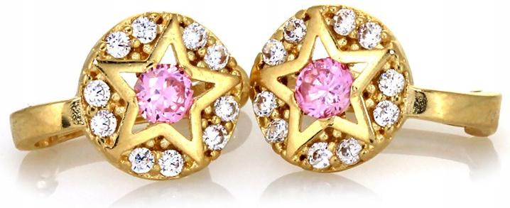 Zlaté náušnice 585 s růžovou hvězdičkou a zirkony, elegantní vzor jako dárek
