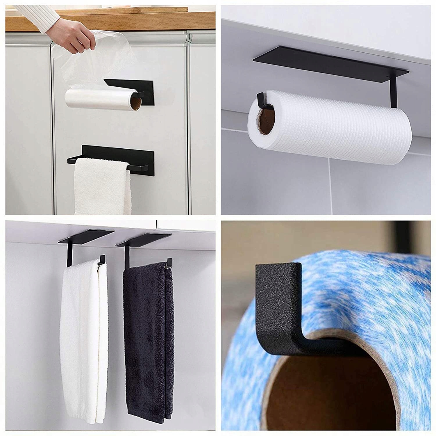 UCHWYT WIESZAK NA RĘCZNIK PAPIEROWY KUCHENNY CZARNY LOFT NA KLEJ LUB KOŁKI Długość/wysokość 6 cm