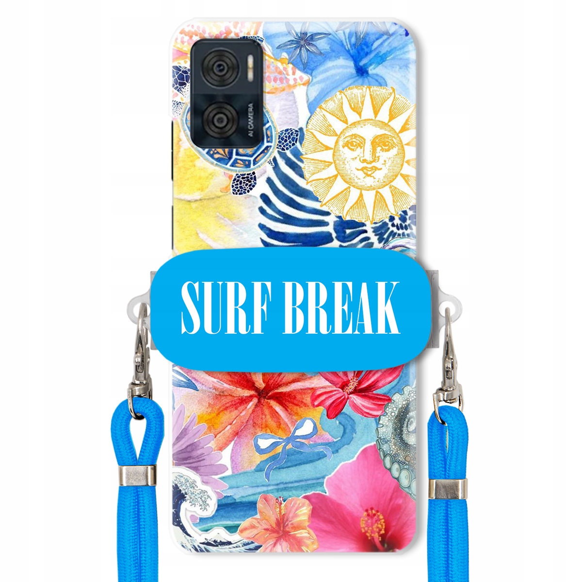 Puzdro pre Motorola E22 Modré Crossbody vodítko držiak Surf Break Lata