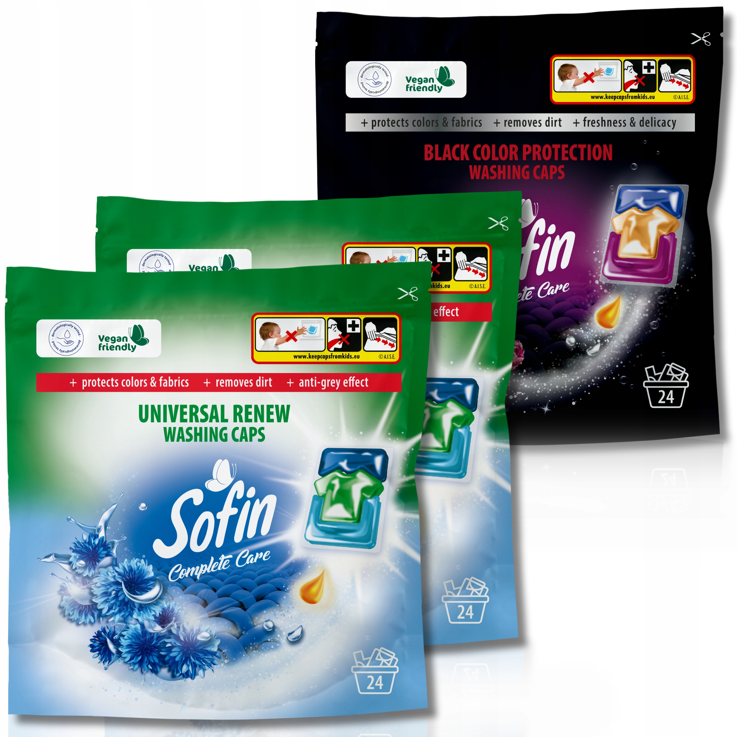 Levně Sofin Kapsle na praní tkanin Black White Vegan Ochrana barev mix 72ks