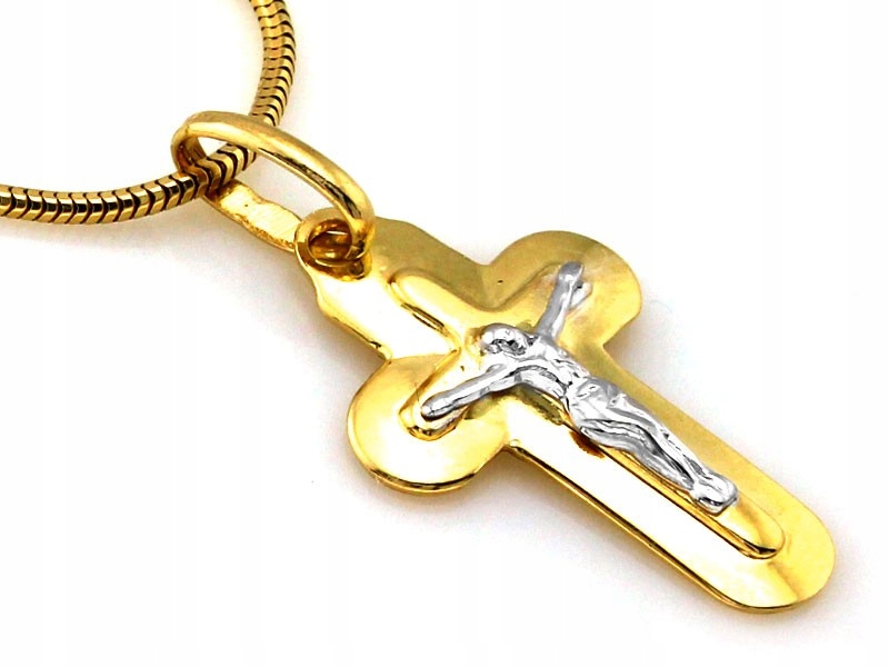 Dvoubarevný zlatý kříž 585 s Umučením na řetízek 1,55g jako dárek