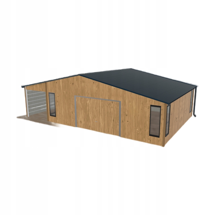 Plechová garáž 7.5 x 6 m s přístřeškem Světlý ořech