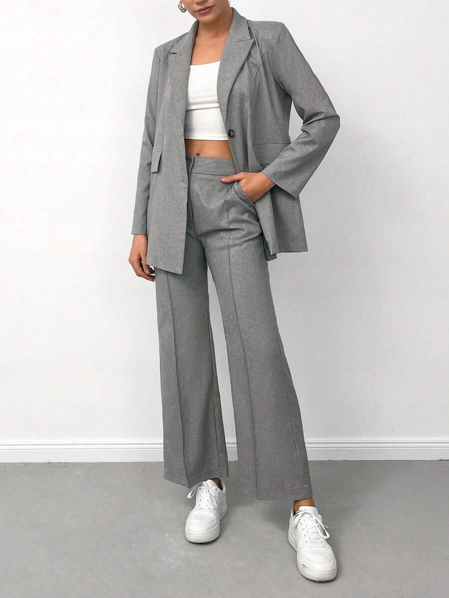 4M1F09 Shein Garnitur Damski Marynarka Luźna I Spodnie Szerokie Szary W23 M