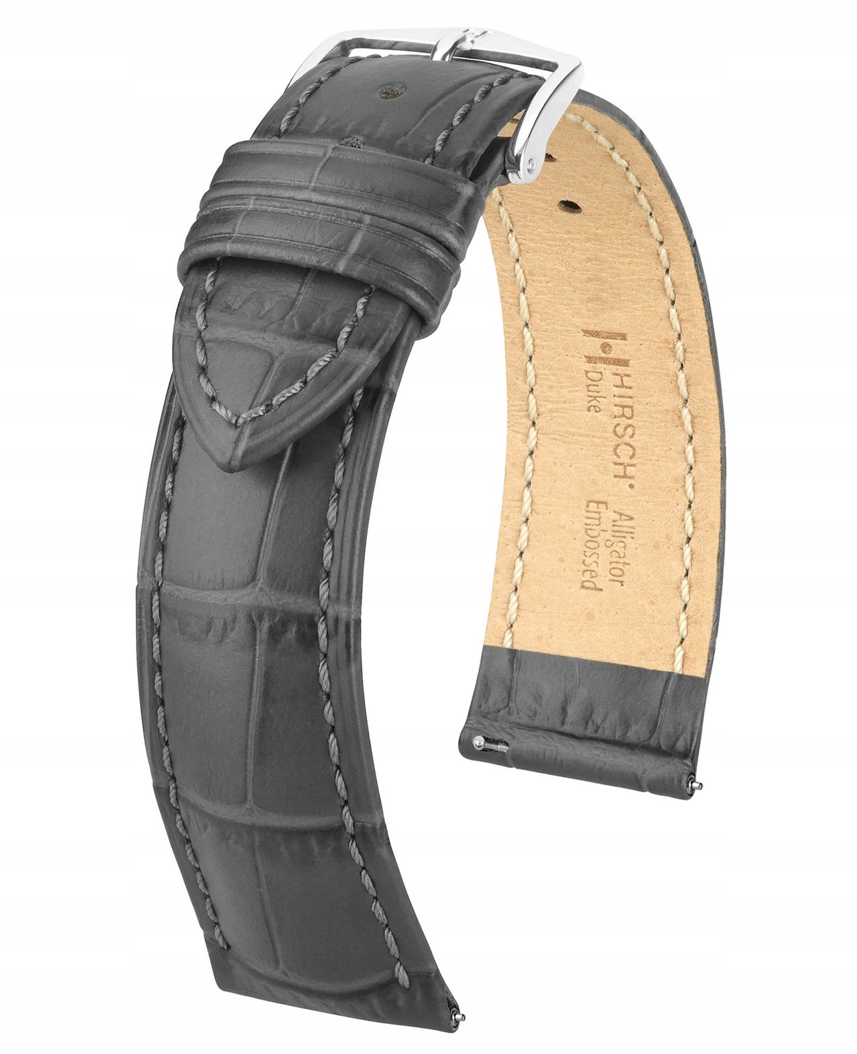 Šedý Matný Kožený Řemínek Pro Hodinky Hirsch Duke L 20 mm Krokodýl