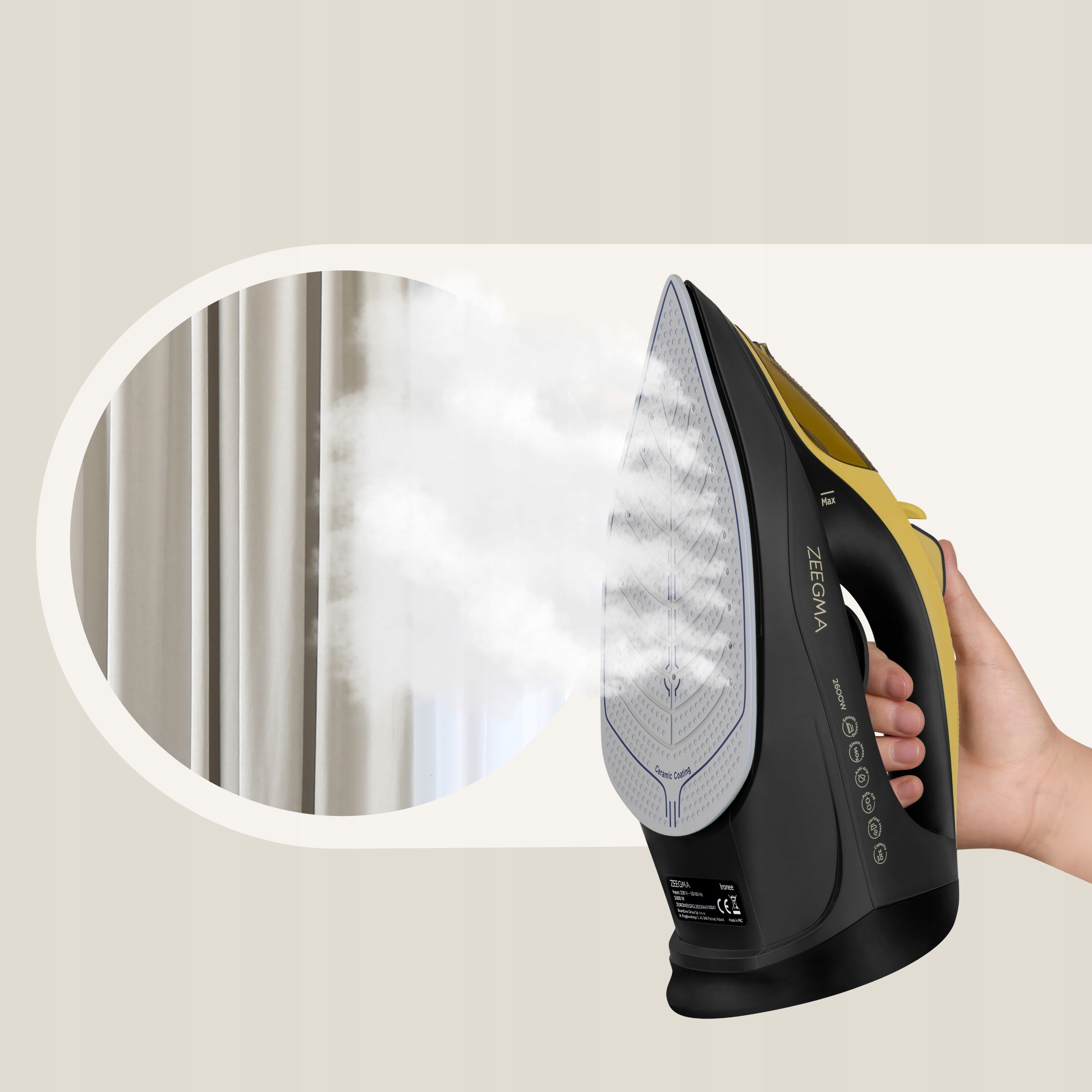 ŻELAZKO CERAMICZNE BEZPRZEWODOWE 2600W Gotowe w 3 sek Zeegma PROMOCJA Pojemność zbiornika na wodę 320 ml