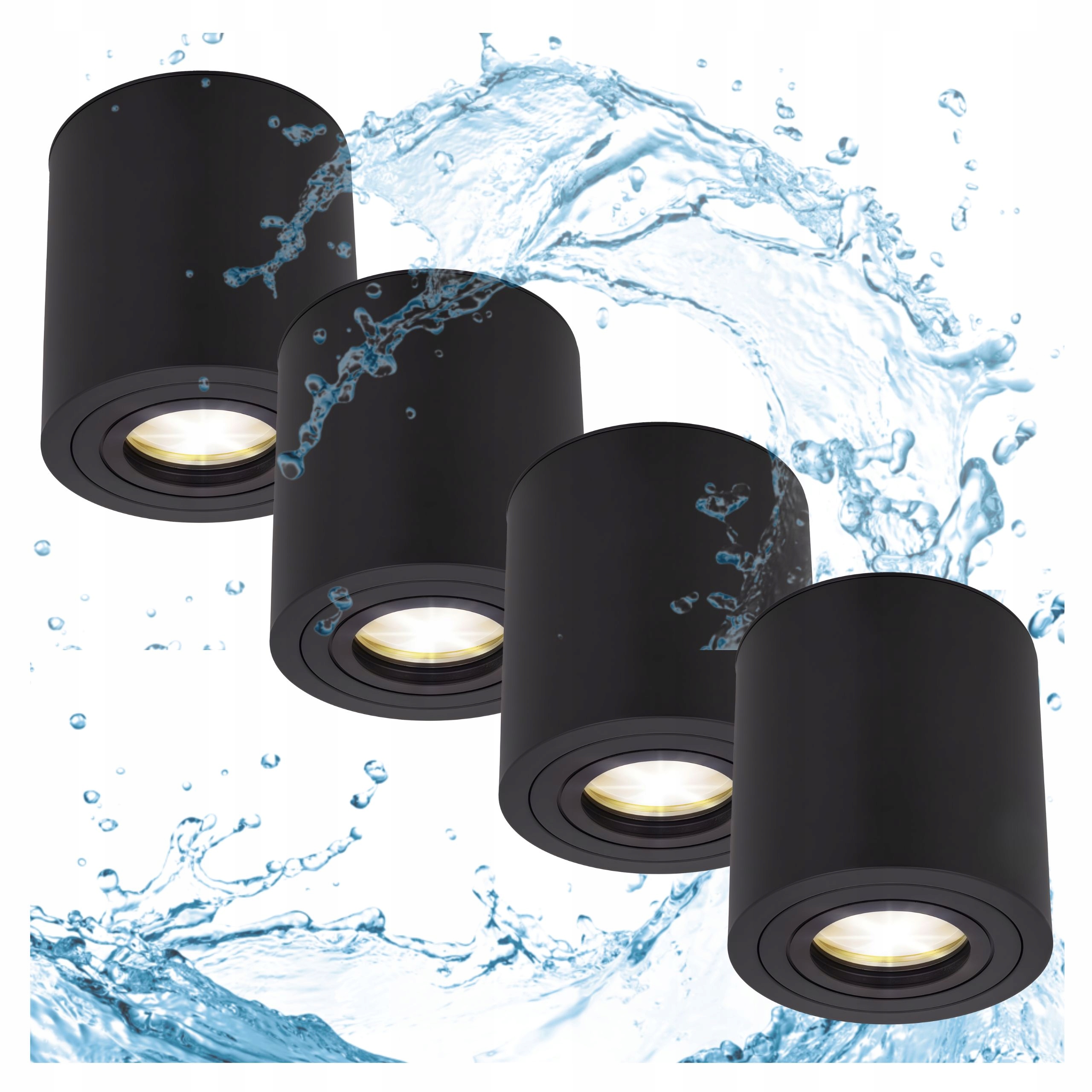 4x Halogenové svítidlo Led trubice GU10 do Koupelny Černá lampa vodotěsná