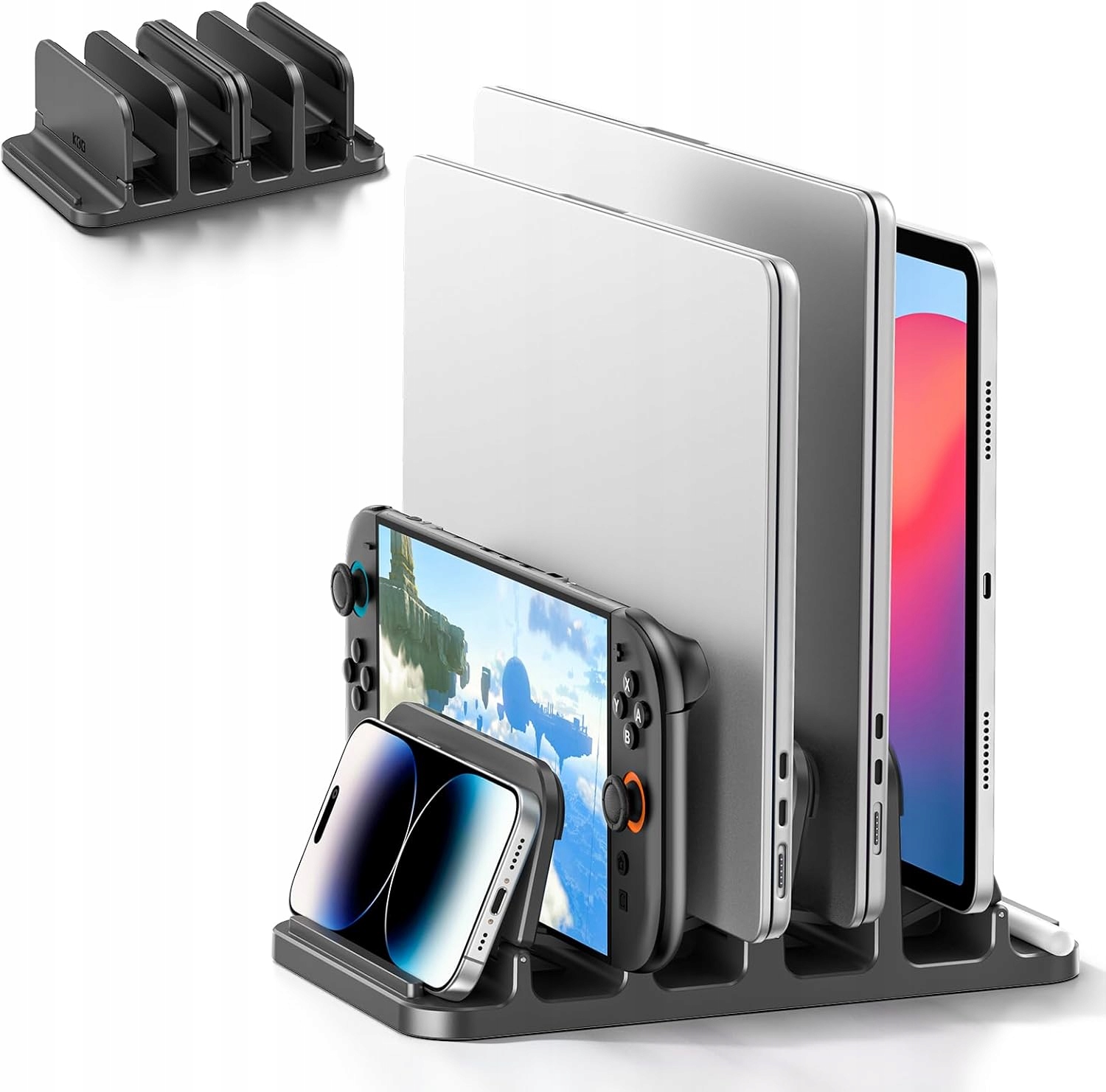 Pionowy Stojak Uchwyt Organizer Z Przegrodami Na Laptop Tablet Telefon 6W1