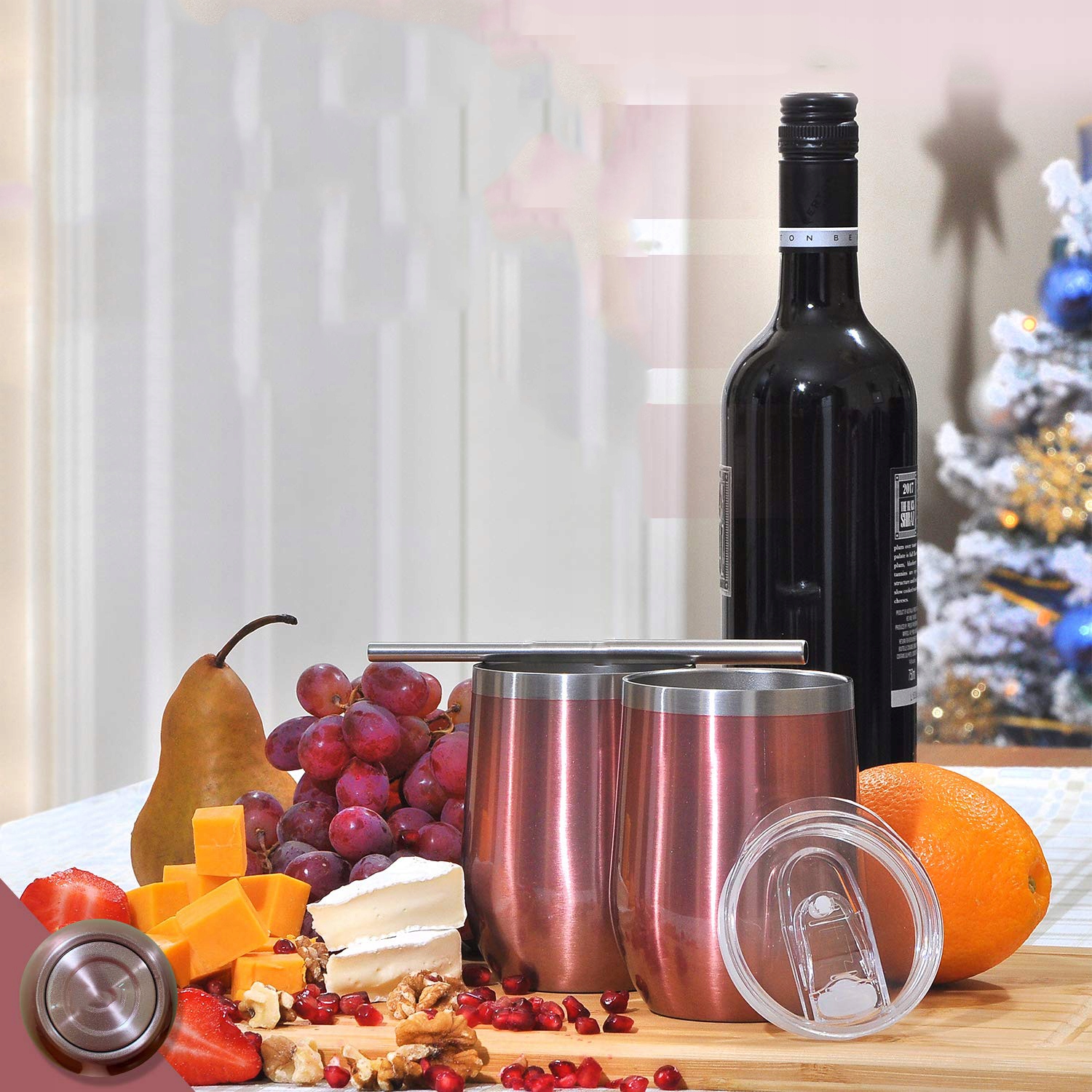 2X PODWÓJNA ŚCIANKA KUBEK 360 ML ZE STALI NIERDZEWNEJ Z POKRYWKĄ I SŁOMKĄ Materiał wykonania metal