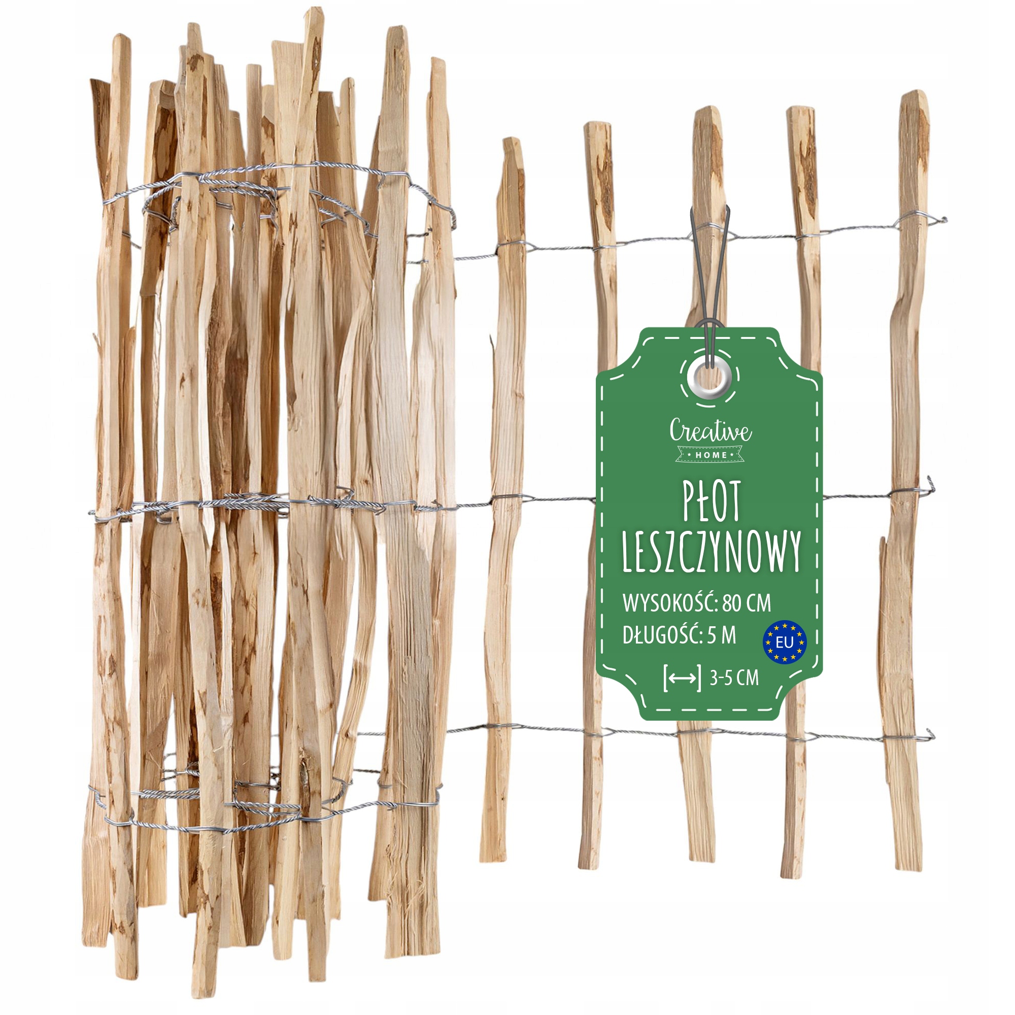 Záhradný lieskový plot s trávnikovým okrajom 5 m x 80 cm 3-5 cm