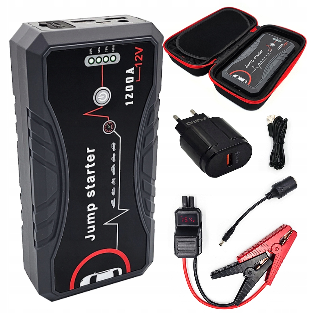 ROZRUCH POWERBANK ROZRUSZNIK BOOSTER CAR JUMP STARTER 1200A LCD + ŁADOWARKA