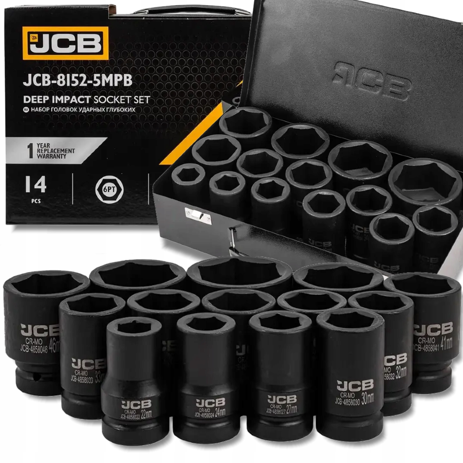 Jcb Sada nástrčiek Cr-Mo 6-hranných 14 Elementov