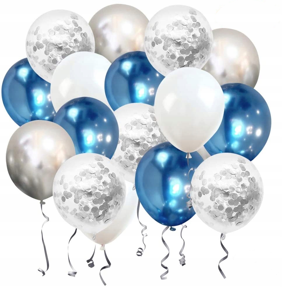 

Bukiet Balonów White & Glossy Blue z Konfetti