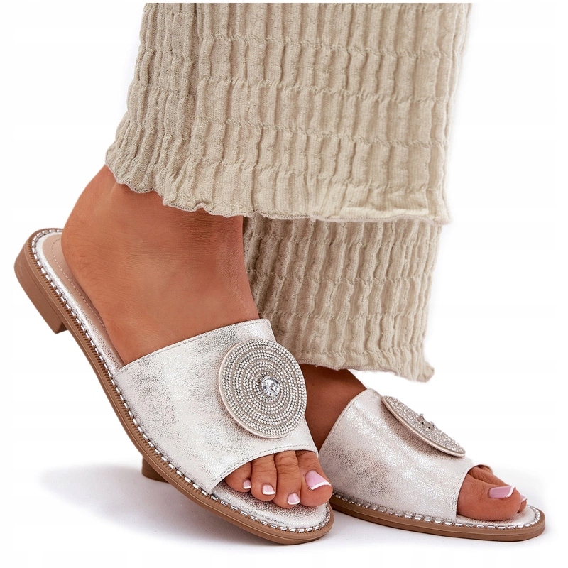 Nazouváky Plochý Podpatek Ozdoba Elegantní S.barski KV51-013 Stříbrné 37