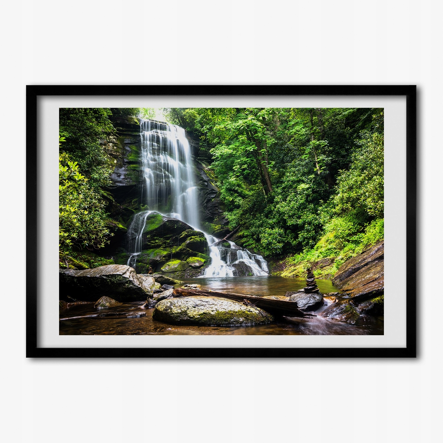 Obraz s rámečkem do obývacího pokoje Vodopád v lese 100x70 cm