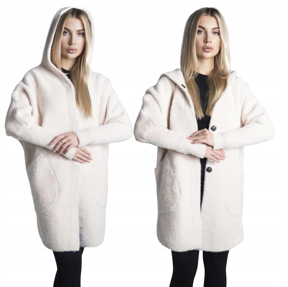 Kurtka Alpaka Ciepła Miękki Przejściowy Płaszcz z Wełną Vaston Kremowy