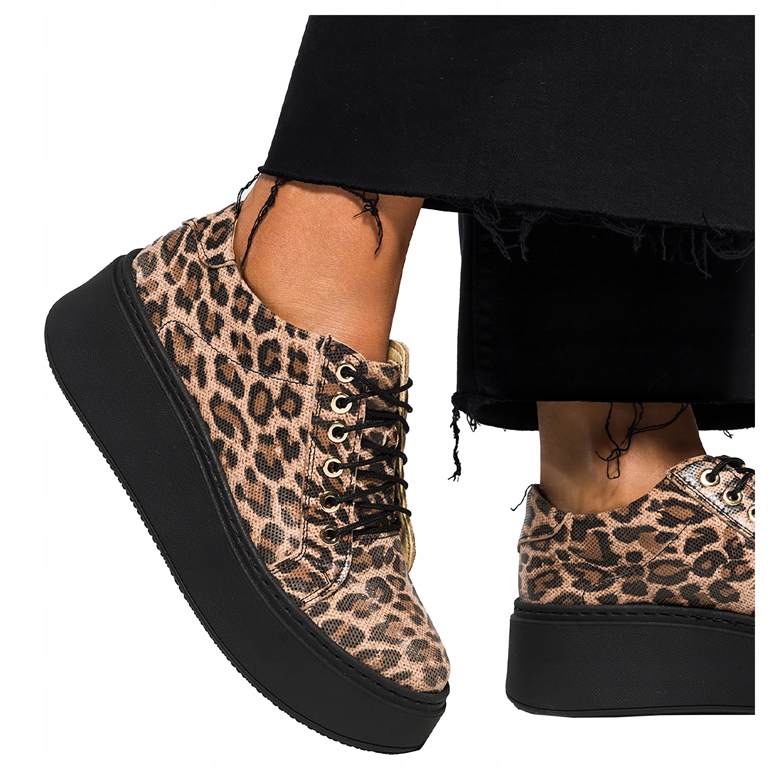 Kožené tenisky béžové Creepersy Vzor Panterky Polský Výrobek vel. 40