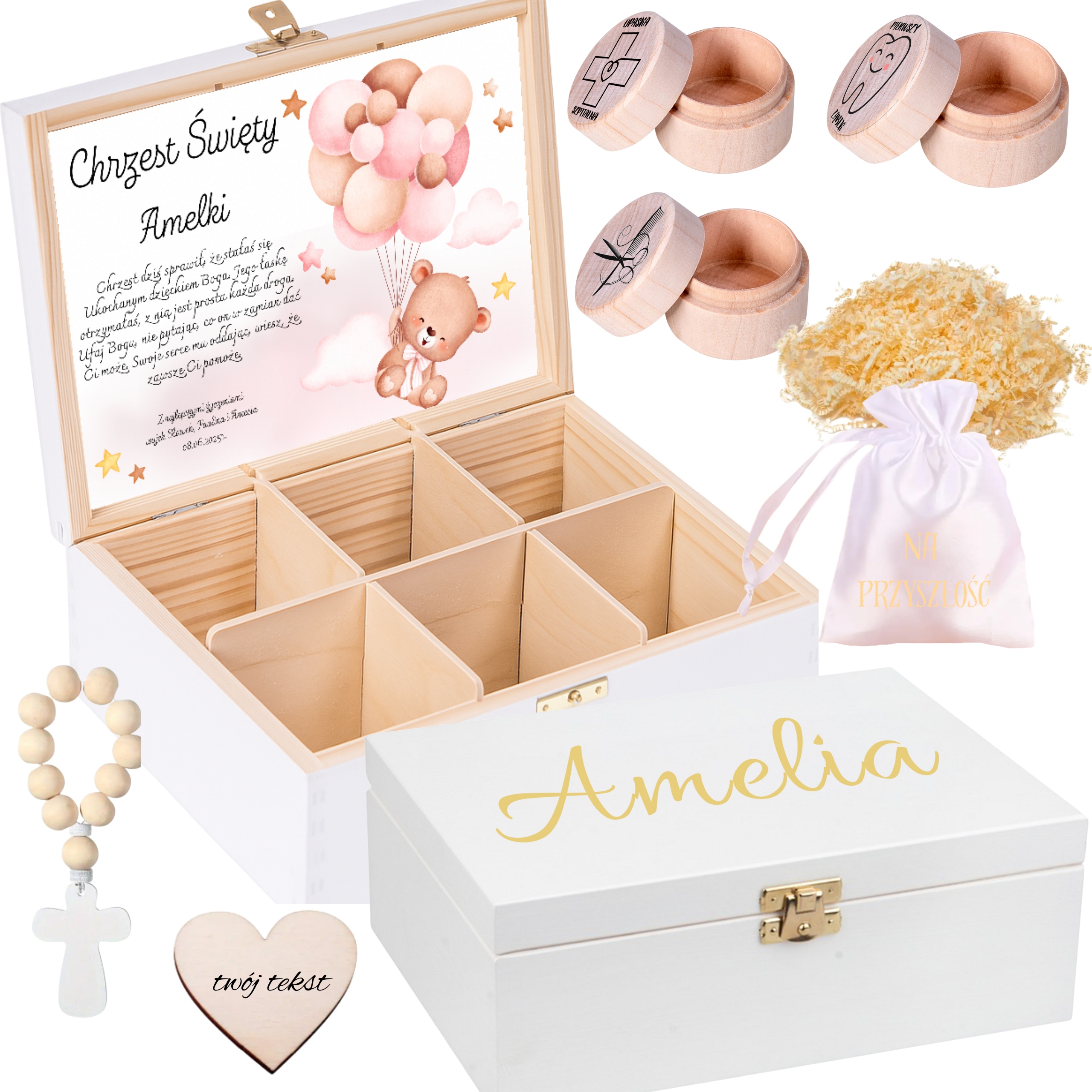 PUDEŁKO PAMIĄTKA CHRZTU ŚWIĘTEGO PREZENT SKRZYNKA CHRZEST ZESTAW DREWNIANE