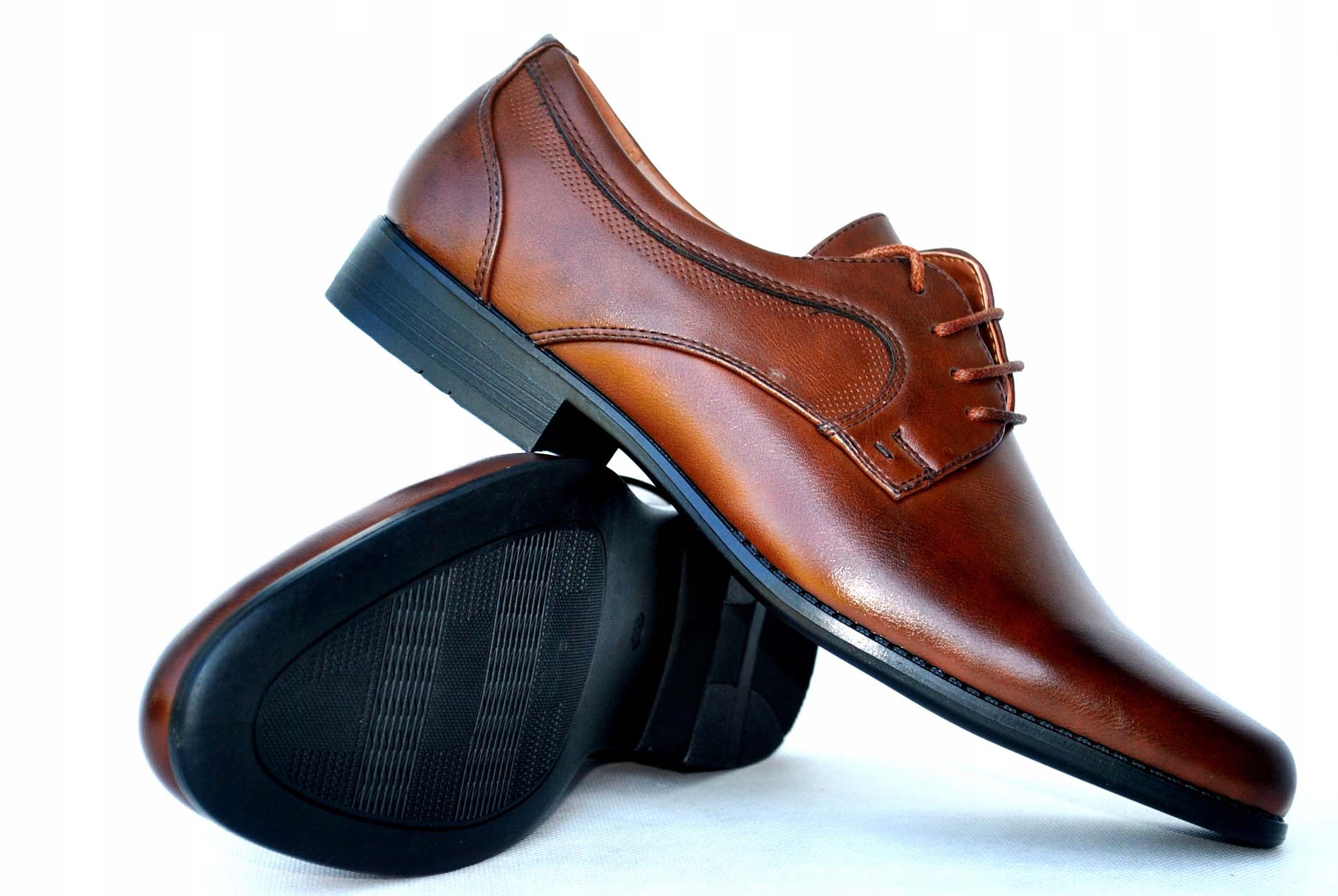 BUTY MĘSKIE OBUWIE PÓŁBUTY WIZYTOWE SKÓRA BRĄZ ORGINAL HIT WESELE KOMUNIA Rozmiar 41