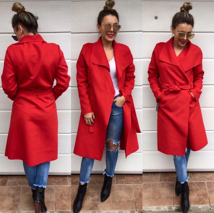 PŁASZCZ FLAUSZOWY WIĄZANY KOPERTOWY CIEMNA FUKSJA Rodzaj klasyczny